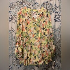 Zac & Rachel Floral Button-Up Blouse - Yellow and Orange